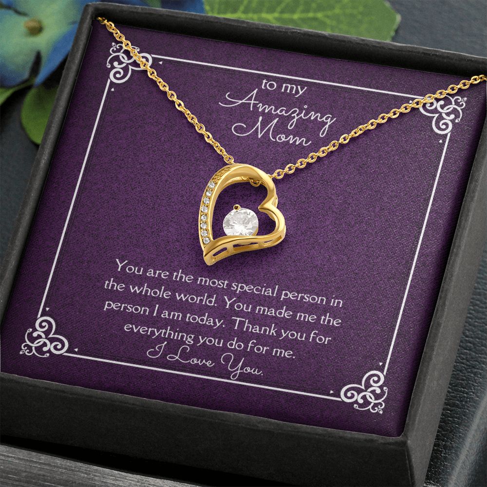 Amazing Mom Forever Love Necklace 14k White Gold or 18k Yellow Gold Finishes, purple card