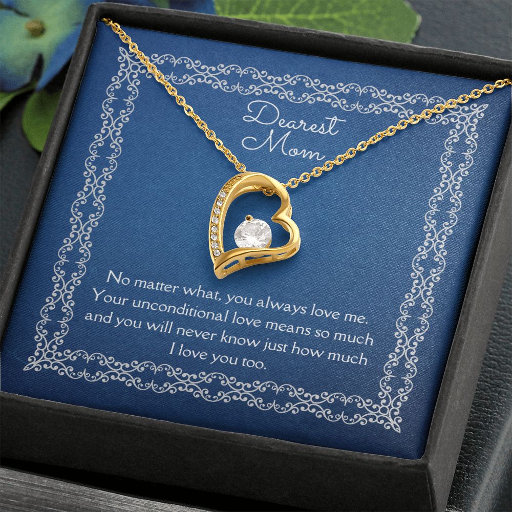 Dearest Mom Forever Love Necklace 14k White Gold or 18k Yellow Gold Finishes, blue card