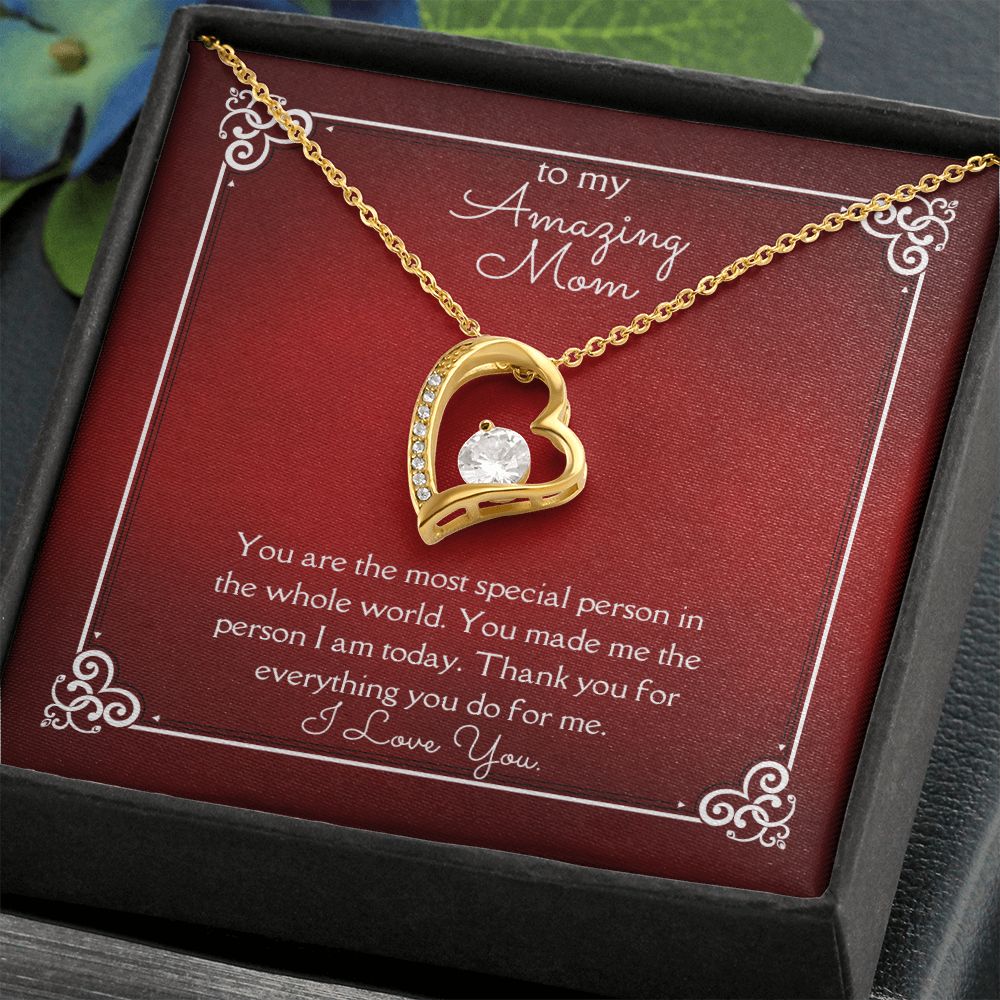 Amazing Mom Forever Love Necklace 14 White Gold or 18k Yellow Gold Finishes, red card