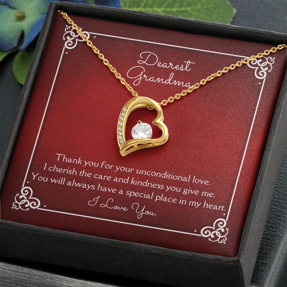 Dearest Grandma Unconditional Love Necklace 14k White Gold or 18k Yellow Gold Finishes, red card