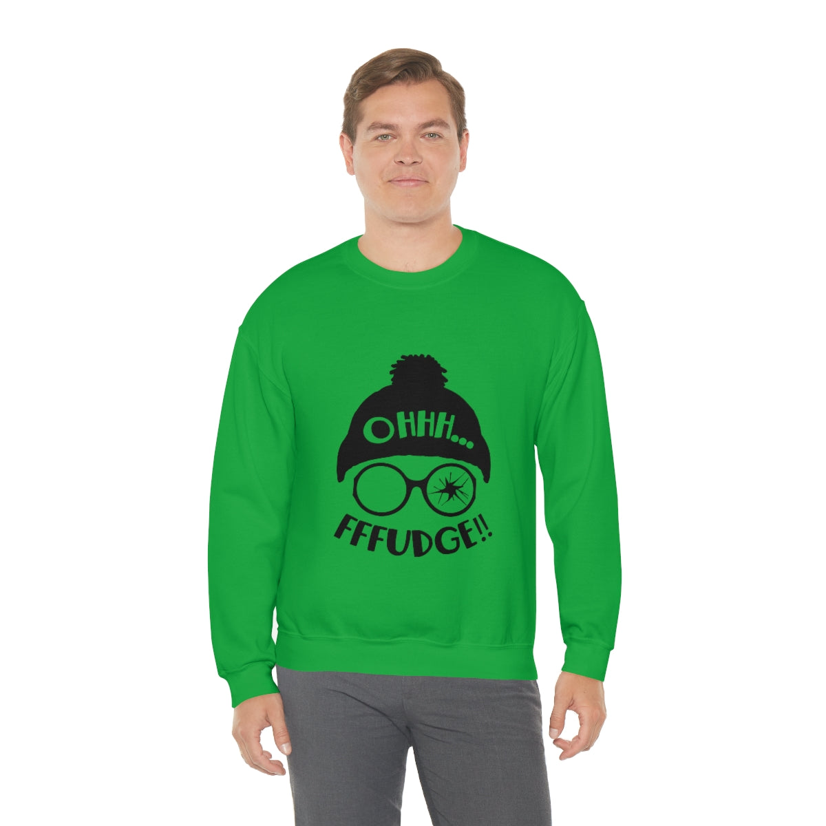 Christmas Sweatshirt, Oh Fudge! (front) You'll Shoot Your Eye Out (back) Unisex Heavy Blend™ Crewneck Sweatshirt, Avail in Red, Green, Grey and White Sizes S-3XL