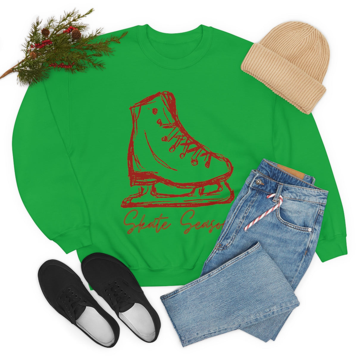 Skate Season Holiday Sweatshirt Available in Red, Green, Black, White, Grey Unisex sizes S-3XL