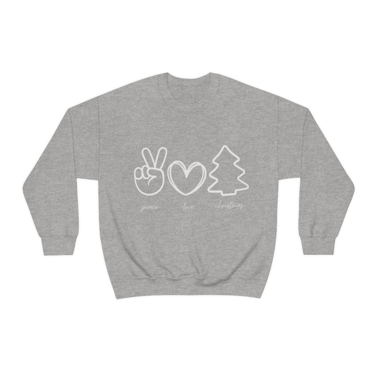 Peace Love Christmas Holiday Sweatshirt Available in Red, Green, Black and Grey Unisex sizes S-3XL