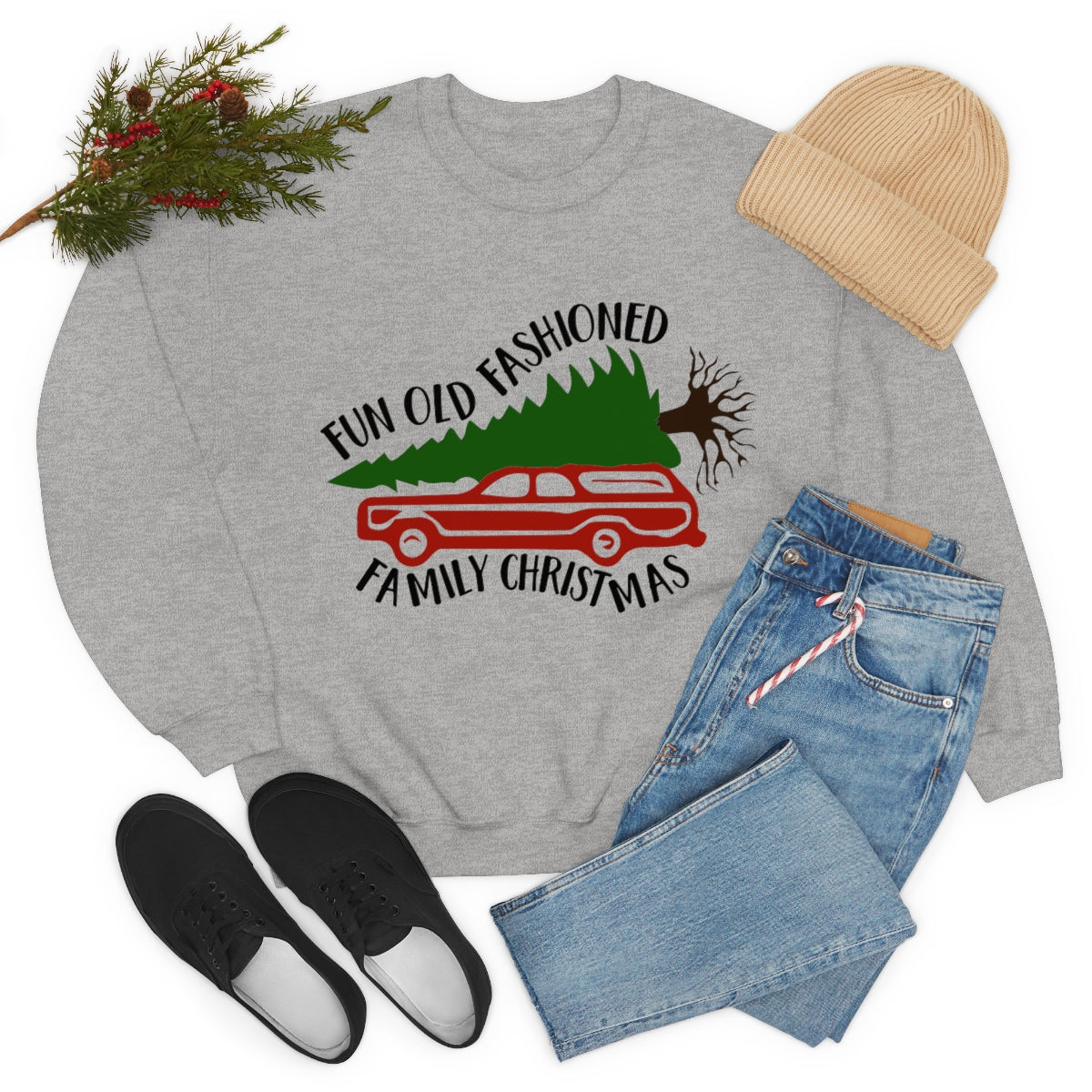 Fun Old Fashioned Family Christmas Sweatshirt Heavy Blend™ Crewneck in White or Grey Unisex sizes S-3XL