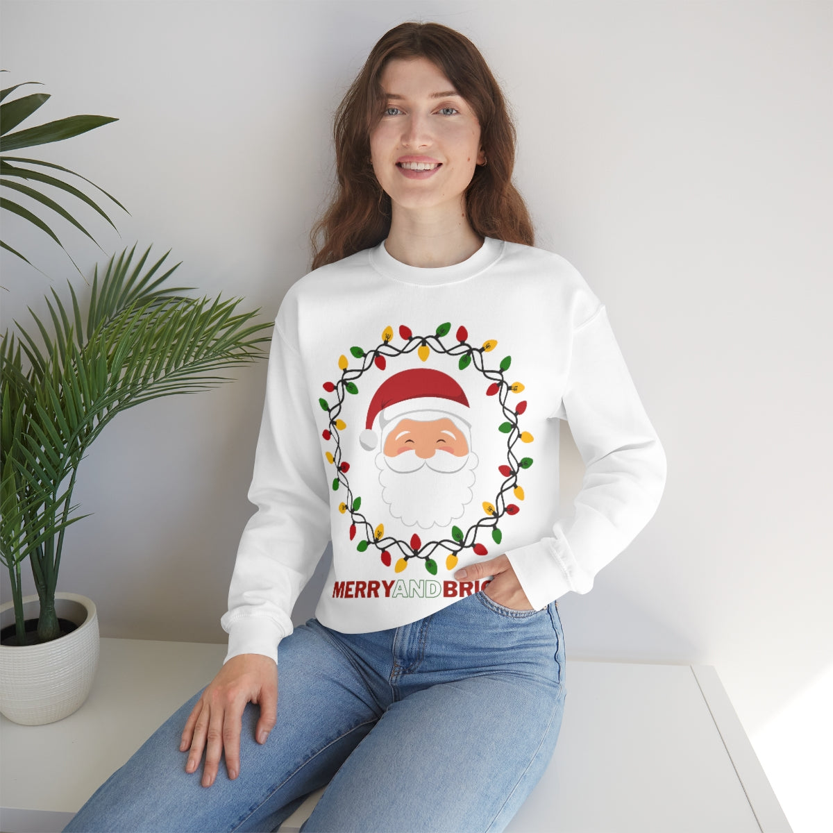 Merry and Bright Santa Holiday Sweatshirt Available in Grey and White Unisex sizes S-3XL