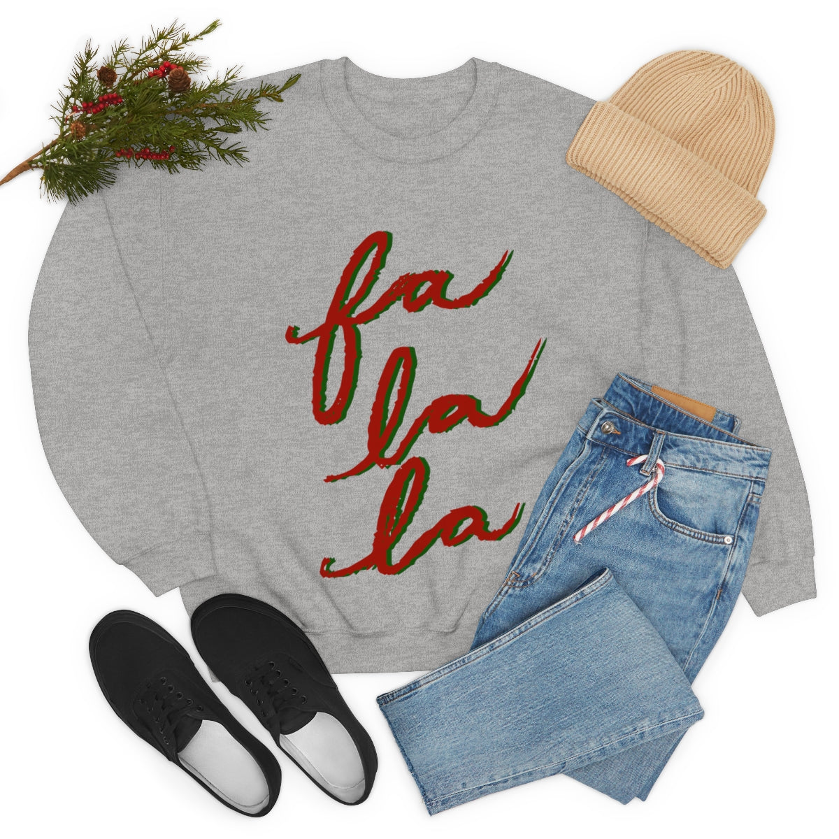 Fa La La Christmas Sweatshirt Available in Red, Green, White, Black, Navy, and Grey Unisex sizes S-3XL