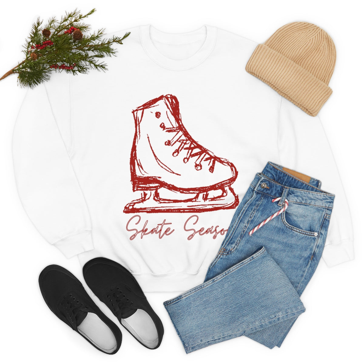 Skate Season Holiday Sweatshirt Available in Red, Green, Black, White, Grey Unisex sizes S-3XL