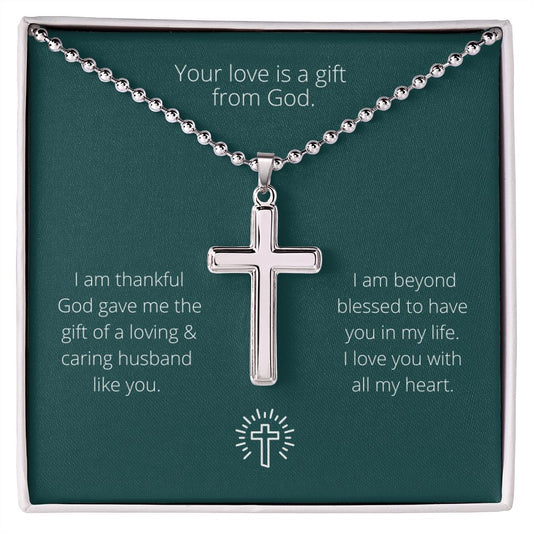 Husband Gift from God Stainless Steel Cross Necklace with Ball Chain