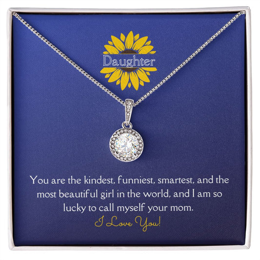 Daughter Eternal Hope Necklace 14k White Gold Finish, large sunflower