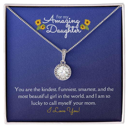 Amazing Daughter Eternal Hope Necklace 14k White Gold Finish, blue sunflower