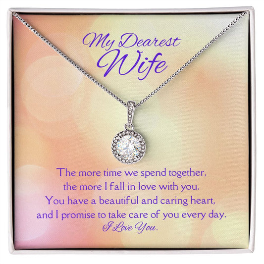Dearest Wife Eternal Hope Necklace 14k White Gold Finish, pink card