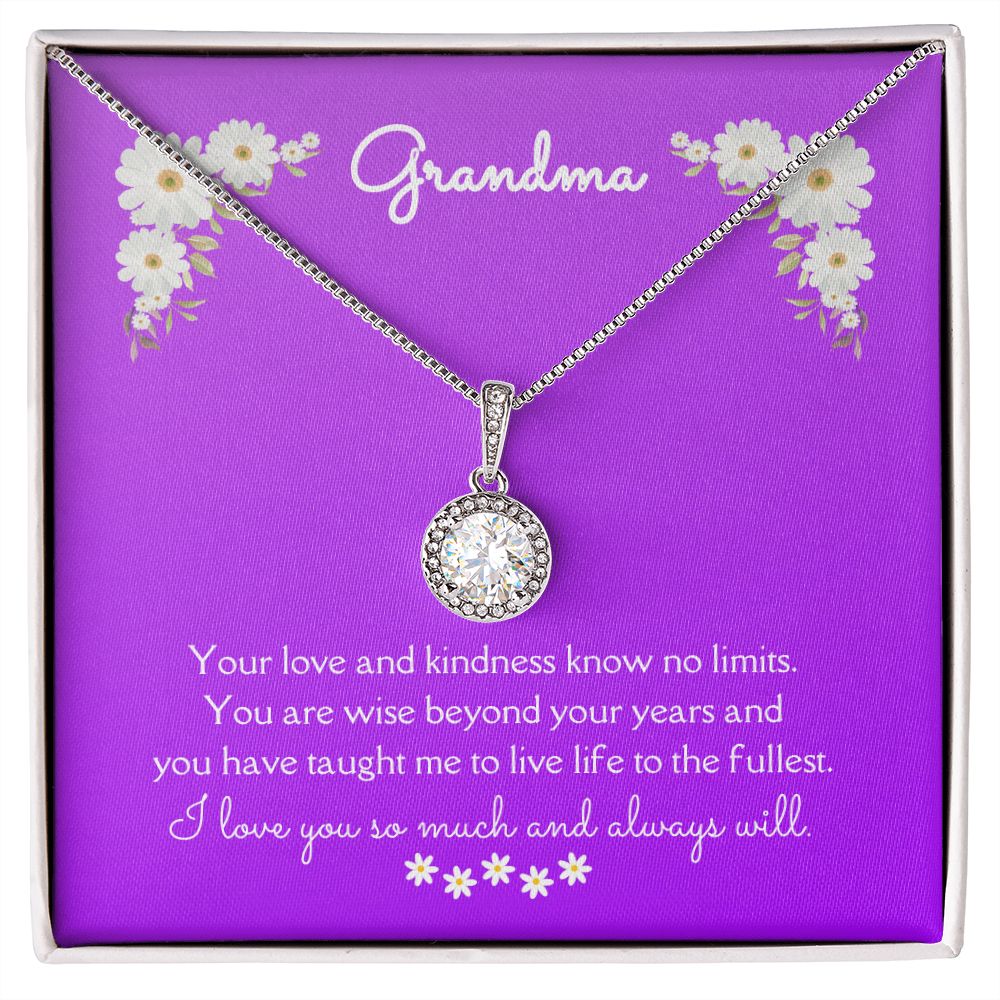 Grandma Love and Kindness Eternal Hope Necklace 14k White Gold Finish, purple daisy