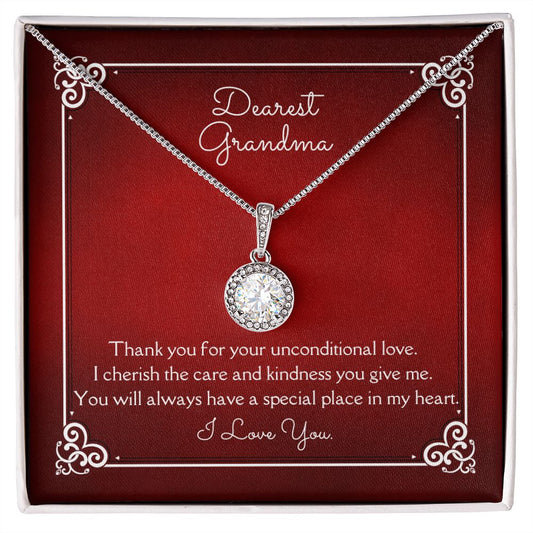 Dearest Grandma Unconditional Love Eternal Hope Necklace 14k White Gold Finish, red card