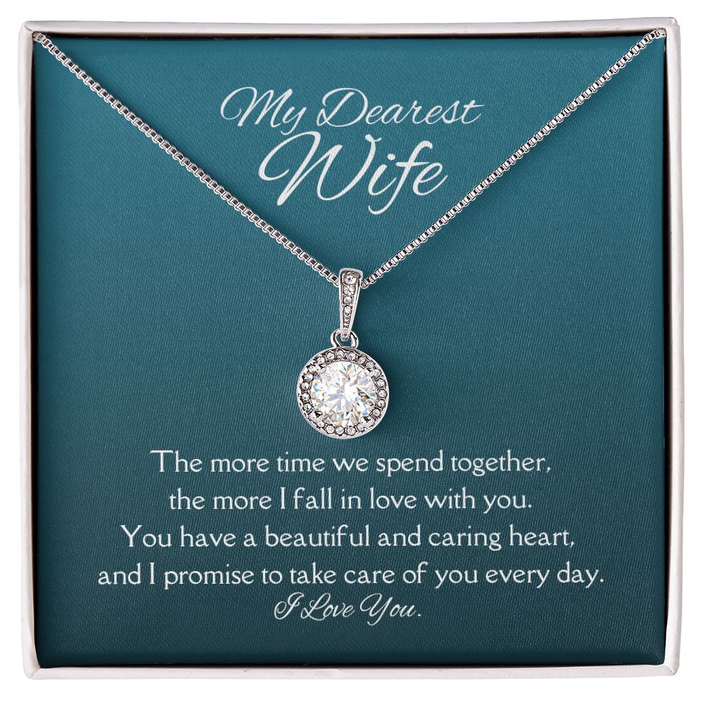 Dearest Wife Eternal Hope Necklace 14k White Gold Finish, green card