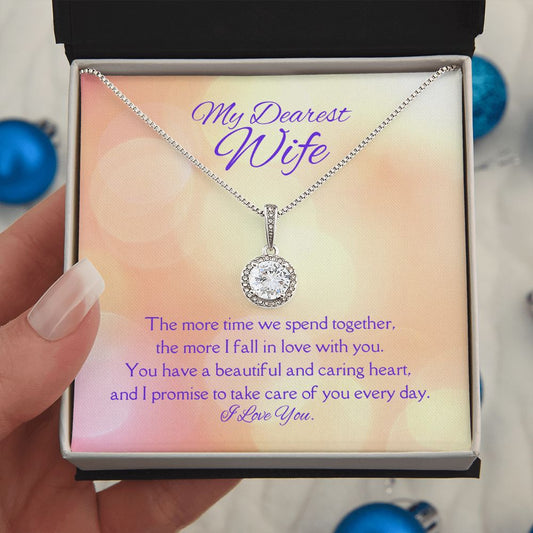 Dearest Wife Eternal Hope Necklace 14k White Gold Finish, pink card