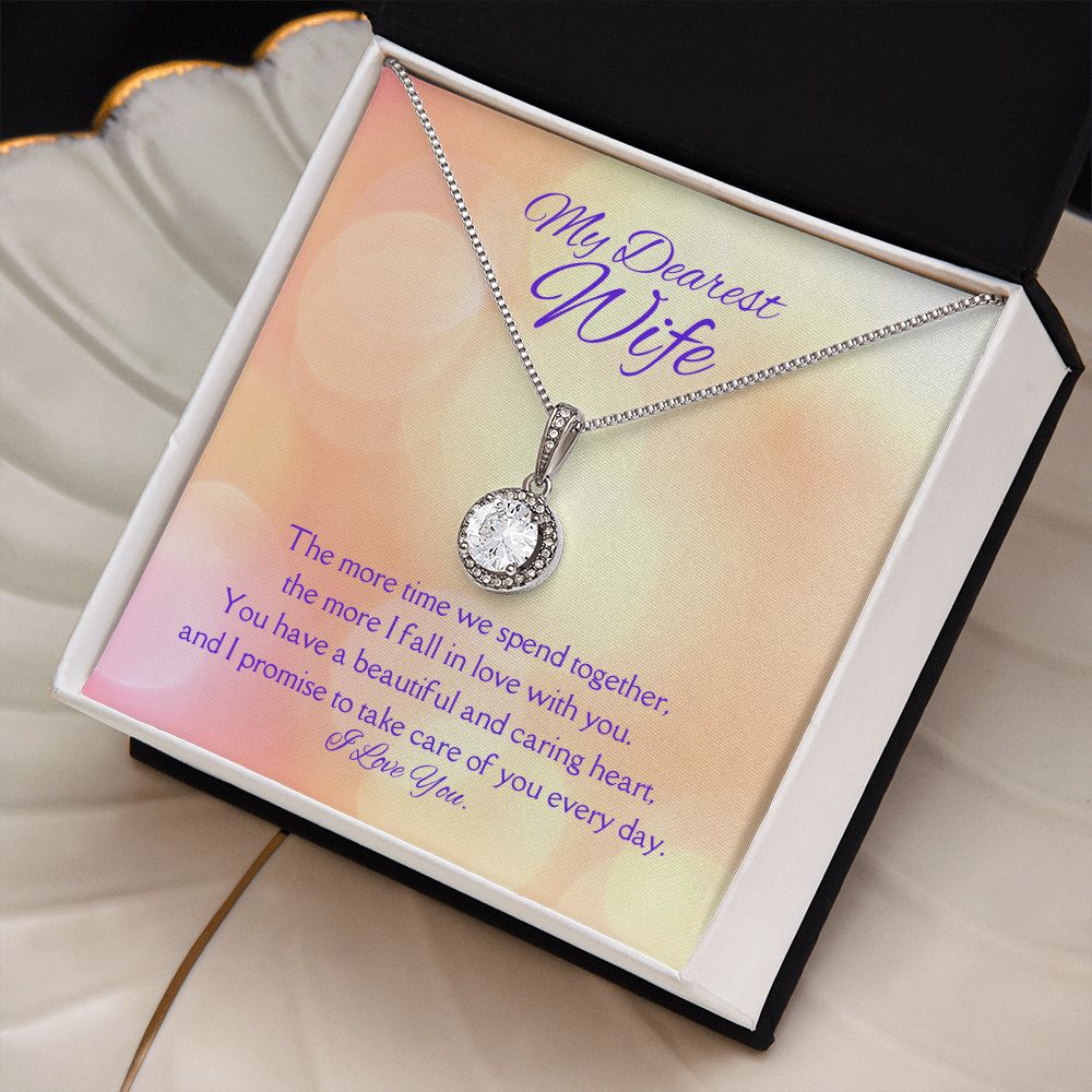 Dearest Wife Eternal Hope Necklace 14k White Gold Finish, pink card