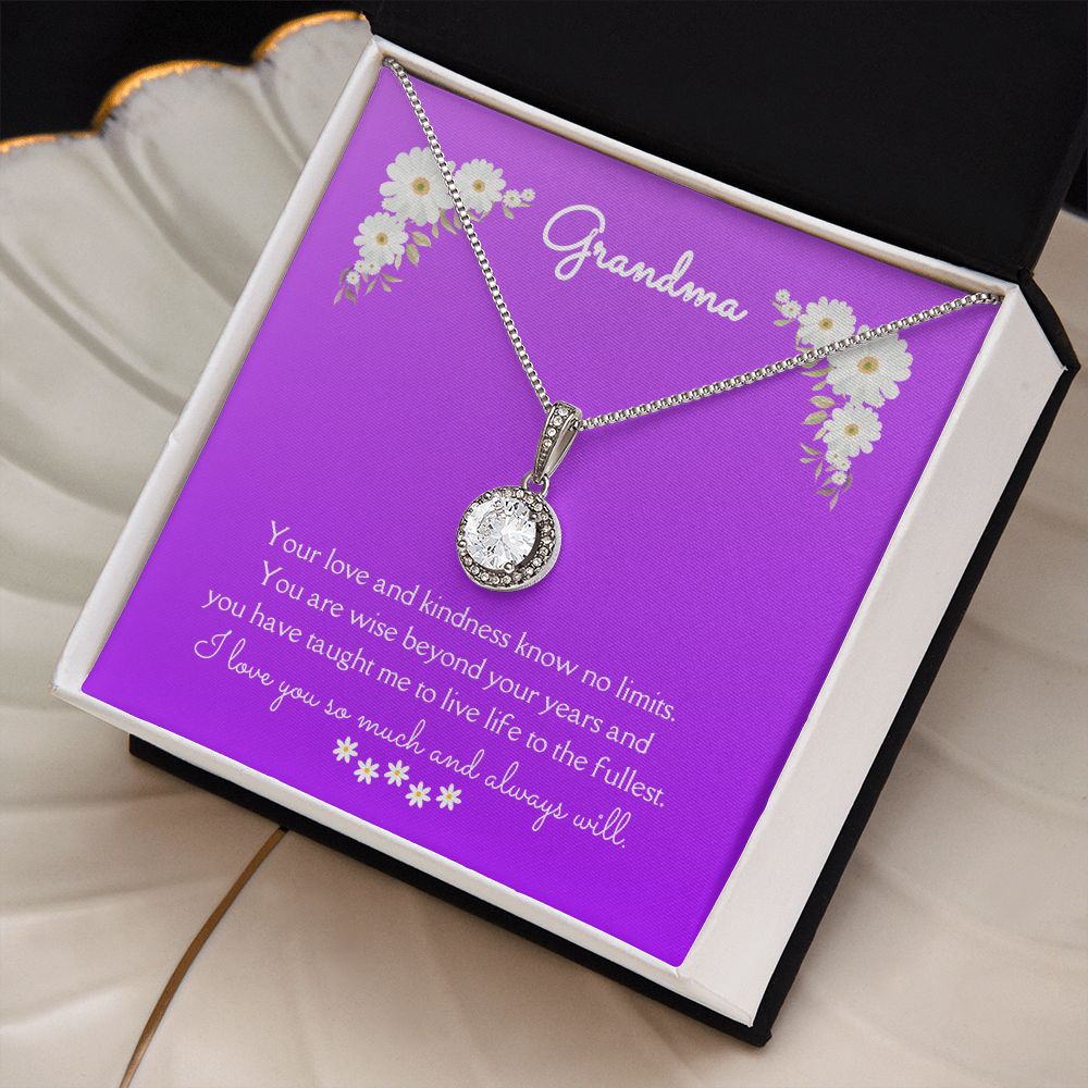 Grandma Love and Kindness Eternal Hope Necklace 14k White Gold Finish, purple daisy