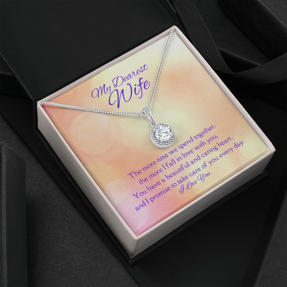 Dearest Wife Eternal Hope Necklace 14k White Gold Finish, pink card