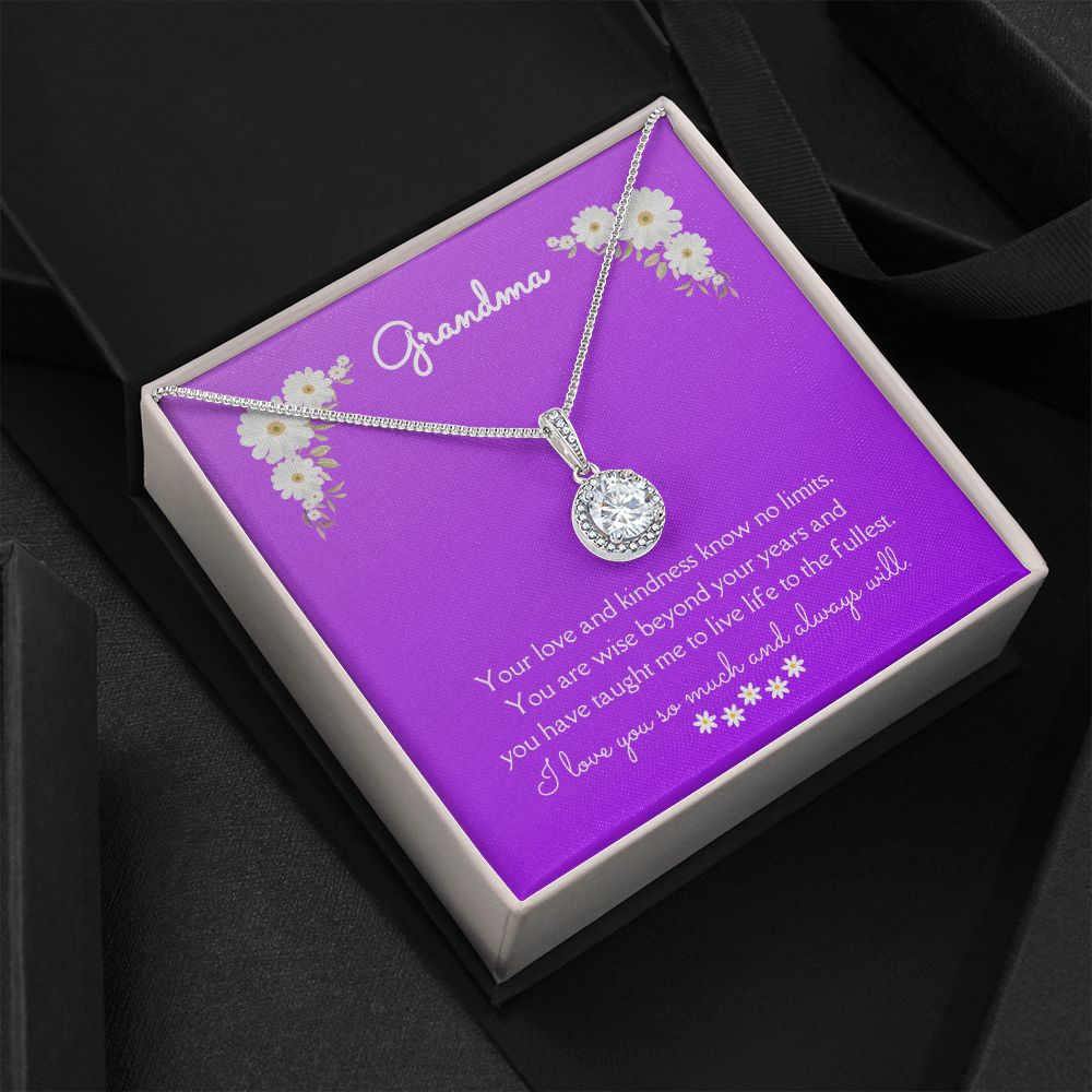 Grandma Love and Kindness Eternal Hope Necklace 14k White Gold Finish, purple daisy