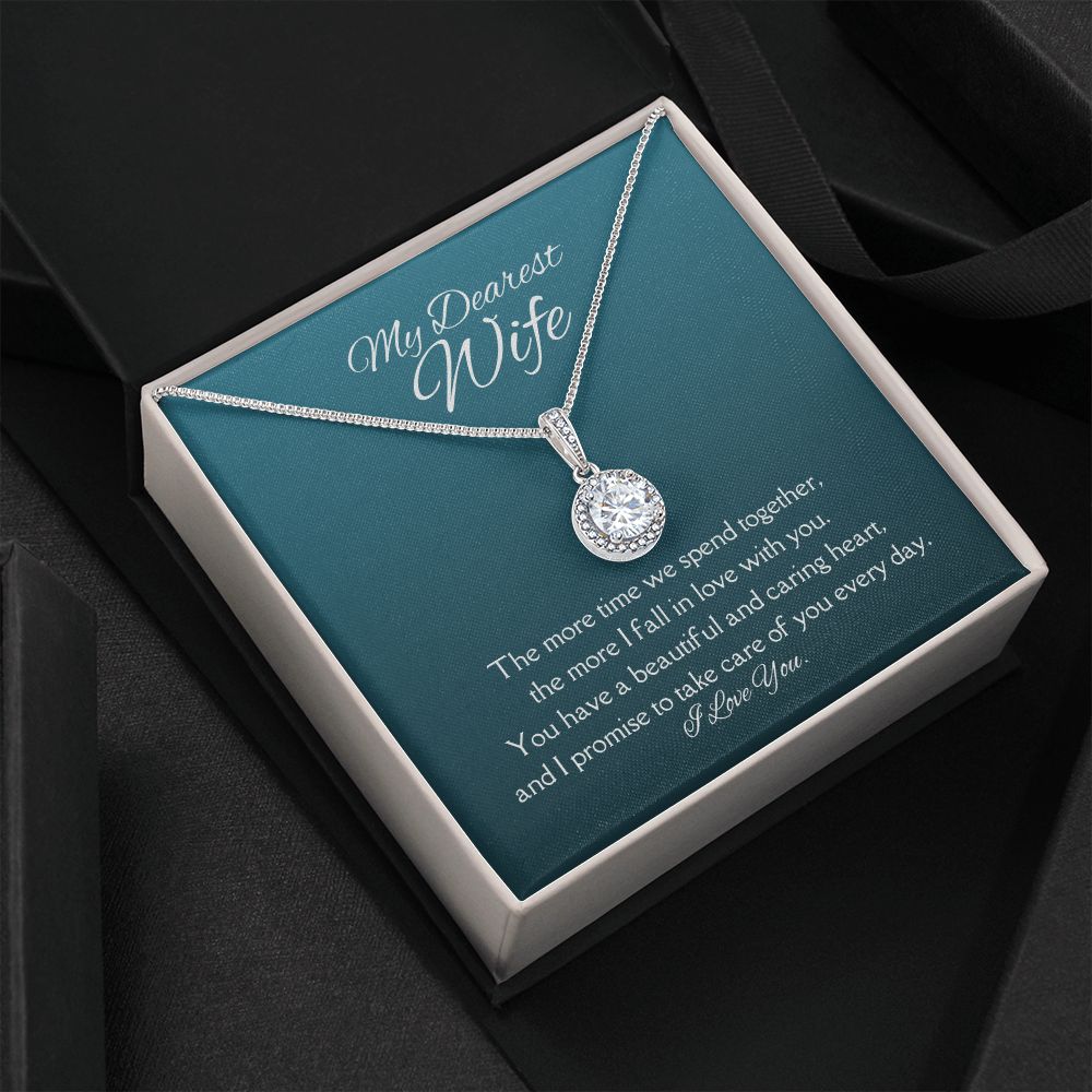 Dearest Wife Eternal Hope Necklace 14k White Gold Finish, green card