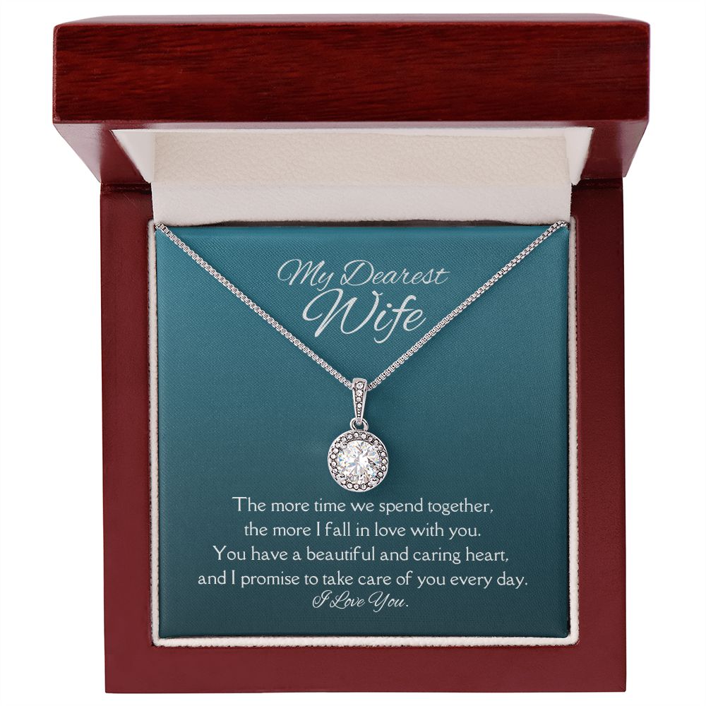 Dearest Wife Eternal Hope Necklace 14k White Gold Finish, green card
