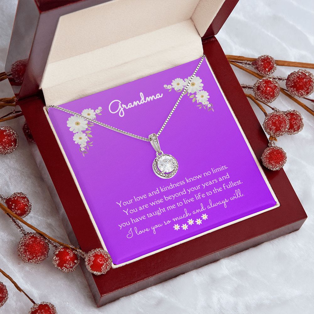 Grandma Love and Kindness Eternal Hope Necklace 14k White Gold Finish, purple daisy