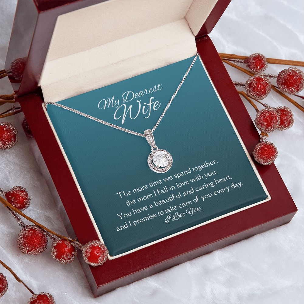 Dearest Wife Eternal Hope Necklace 14k White Gold Finish, green card