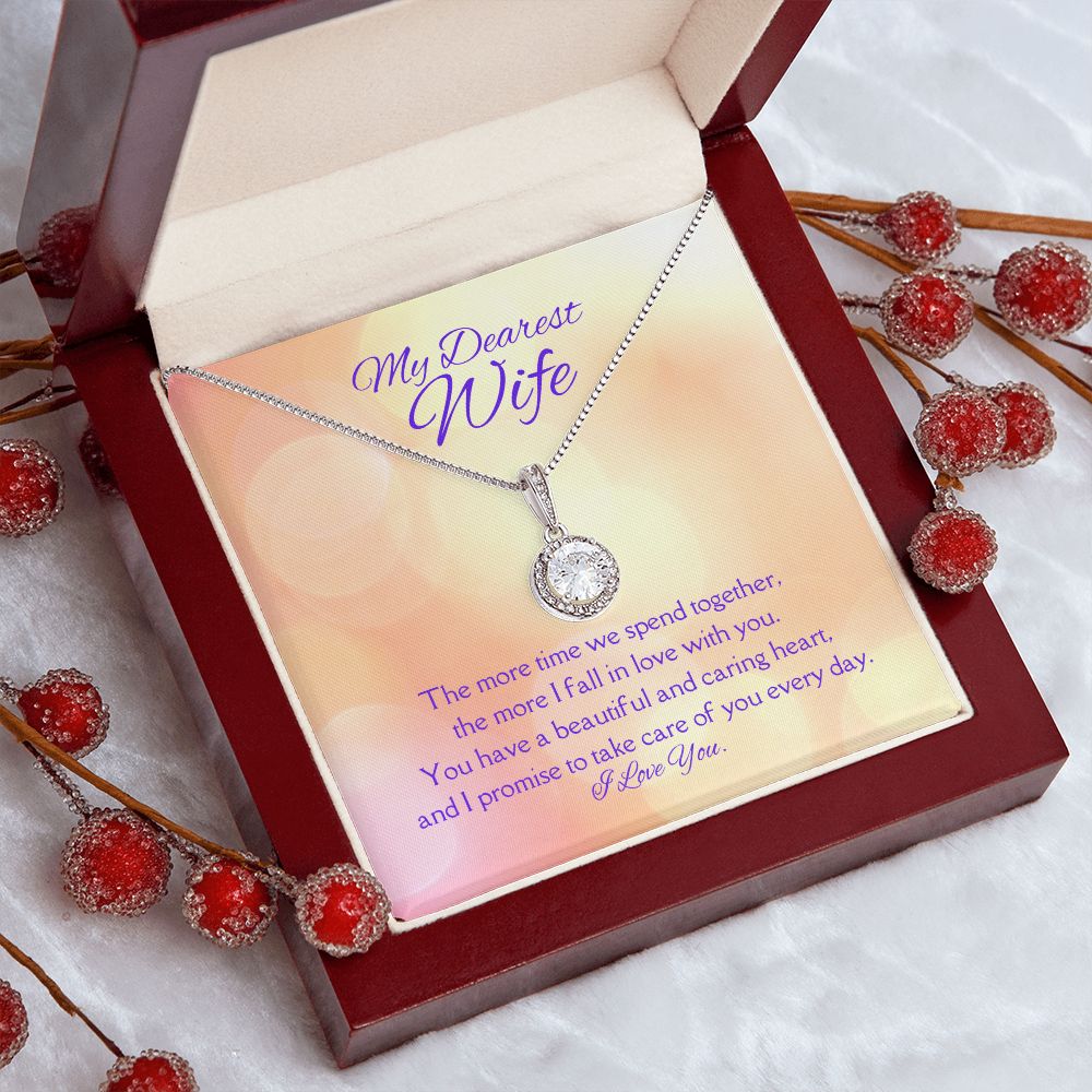 Dearest Wife Eternal Hope Necklace 14k White Gold Finish, pink card
