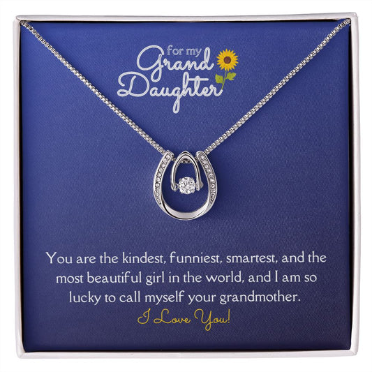 For My Grand Daughter Lucky to Love You Necklace White Gold Finish, blue