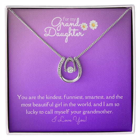 For My Grand Daughter Lucky to Love You Necklace White Gold Finish, purple