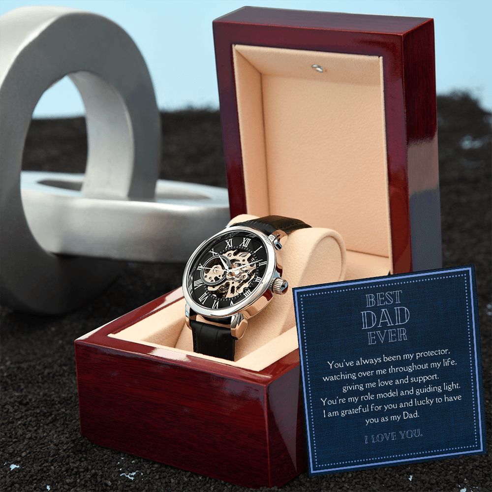 Luxury Men's Openwork Watch, Best Dad Ever Message