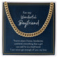 Wonderful Boyfriend Link Chain Necklace Available in Stainless Steel or 14kYellow Gold Finish, blue card