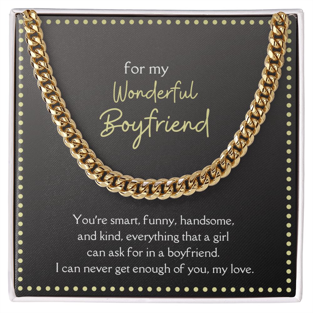 Wonderful Boyfriend Men's Chain Link Necklace Available in Stainless Steel and 14k Yellow Gold Finish, grey card