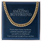 Amazing Boyfriend Link Chain Necklace Available in Stainless Steel or 14kYellow Gold Finish, denim card