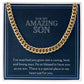 Amazing Son Men's Chain Link Necklace Available in Stainless Steel and 14k Yellow Gold Finish, denim blue card
