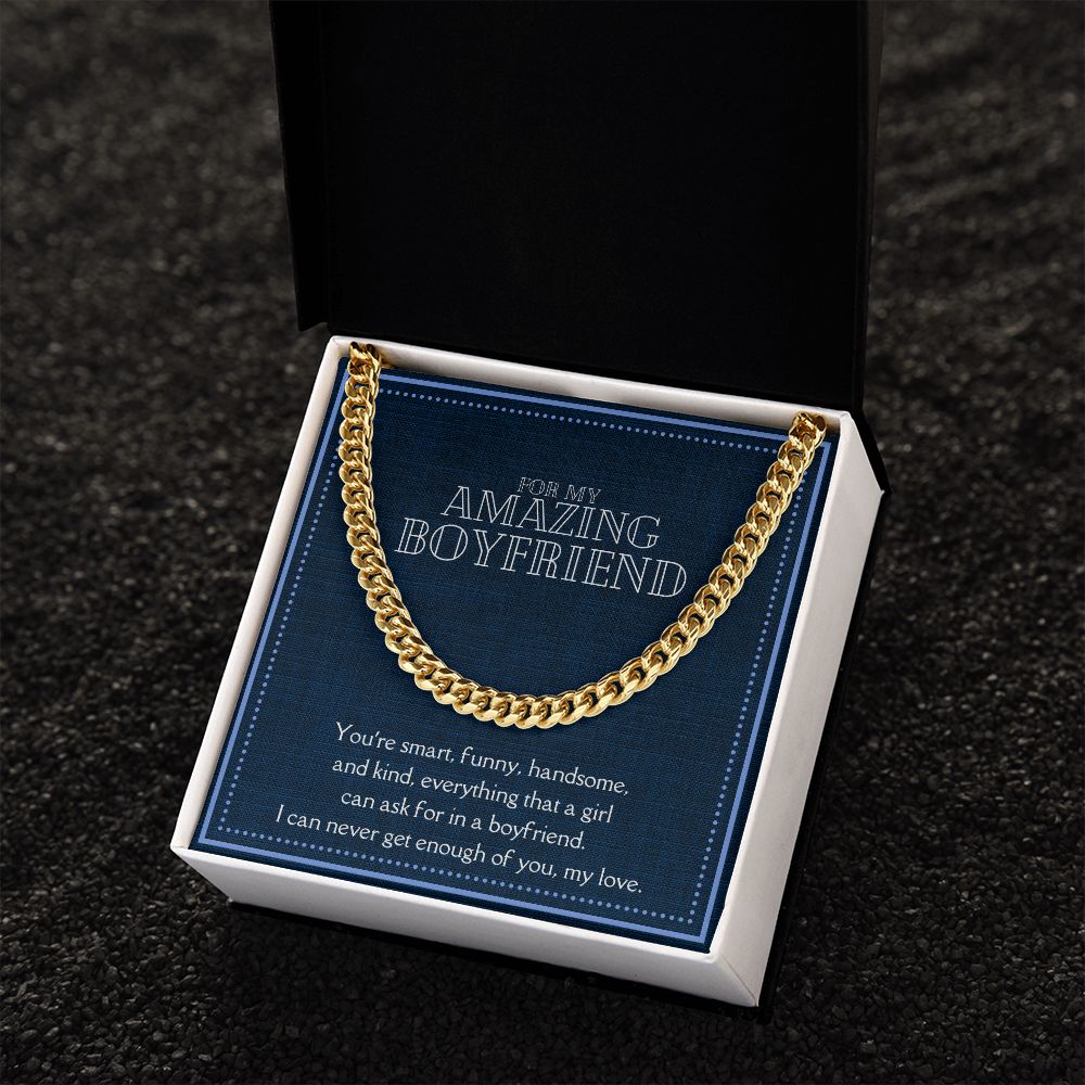 Amazing Boyfriend Link Chain Necklace Available in Stainless Steel or 14kYellow Gold Finish, denim card