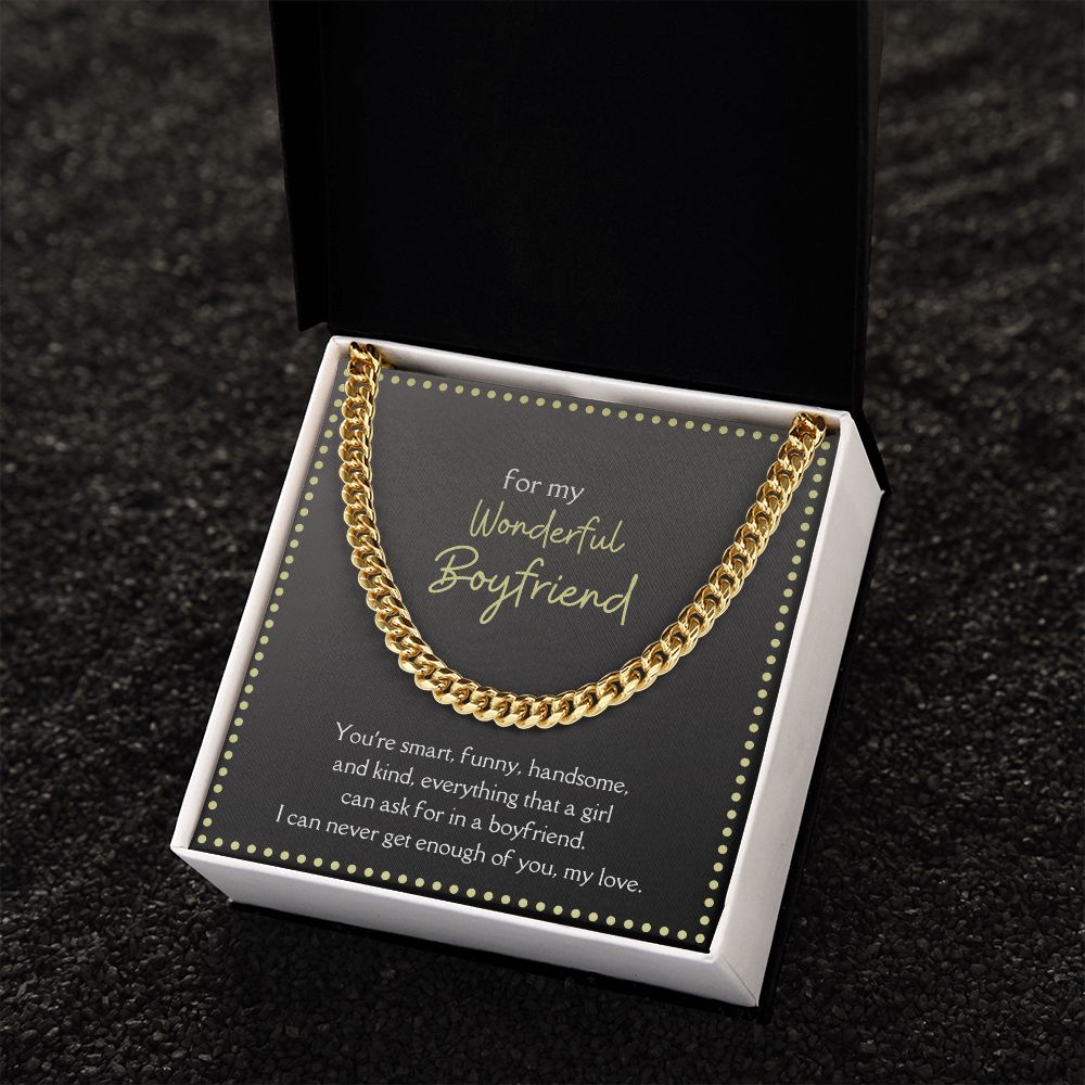 Wonderful Boyfriend Men's Chain Link Necklace Available in Stainless Steel and 14k Yellow Gold Finish, grey card