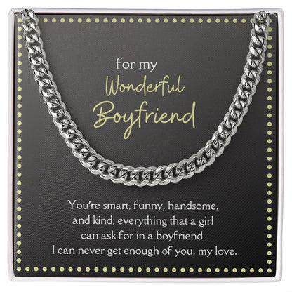 Wonderful Boyfriend Men's Chain Link Necklace Available in Stainless Steel and 14k Yellow Gold Finish, grey card