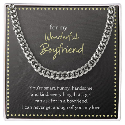 Wonderful Boyfriend Men's Chain Link Necklace Available in Stainless Steel and 14k Yellow Gold Finish, grey card