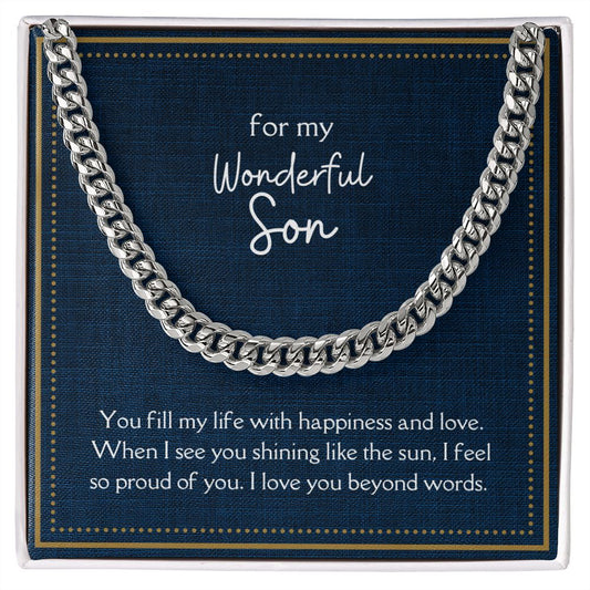 Wonderful Son Men's Chain Link Necklace Available in Stainless Steel and 14k Yellow Gold Finish, denim