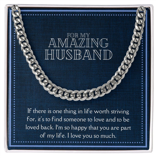 Amazing Husband Men's Chain Link Necklace Available in Stainless Steel and 14k Yellow Gold Finish, denim card