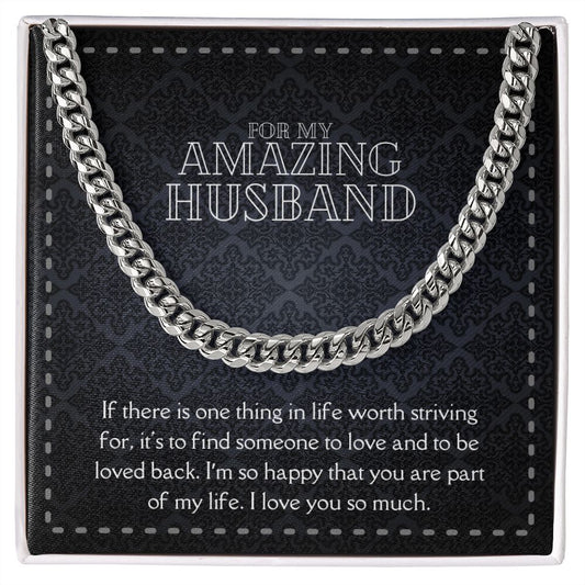 Amazing Husband Men's Chain Link Necklace Available in Stainless Steel and 14k Yellow Gold Finish, black card