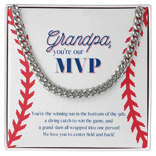 Grandpa is the MVP! Chain Link Necklace Available in Stainless Steel or Yellow Gold
