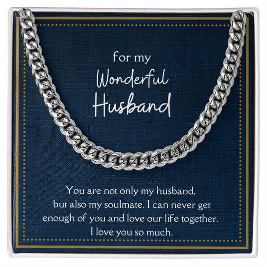 Wonderful Husband Men's Chain Link Necklace Available in Stainless Steel and 14k Yellow Gold Finish, denim card