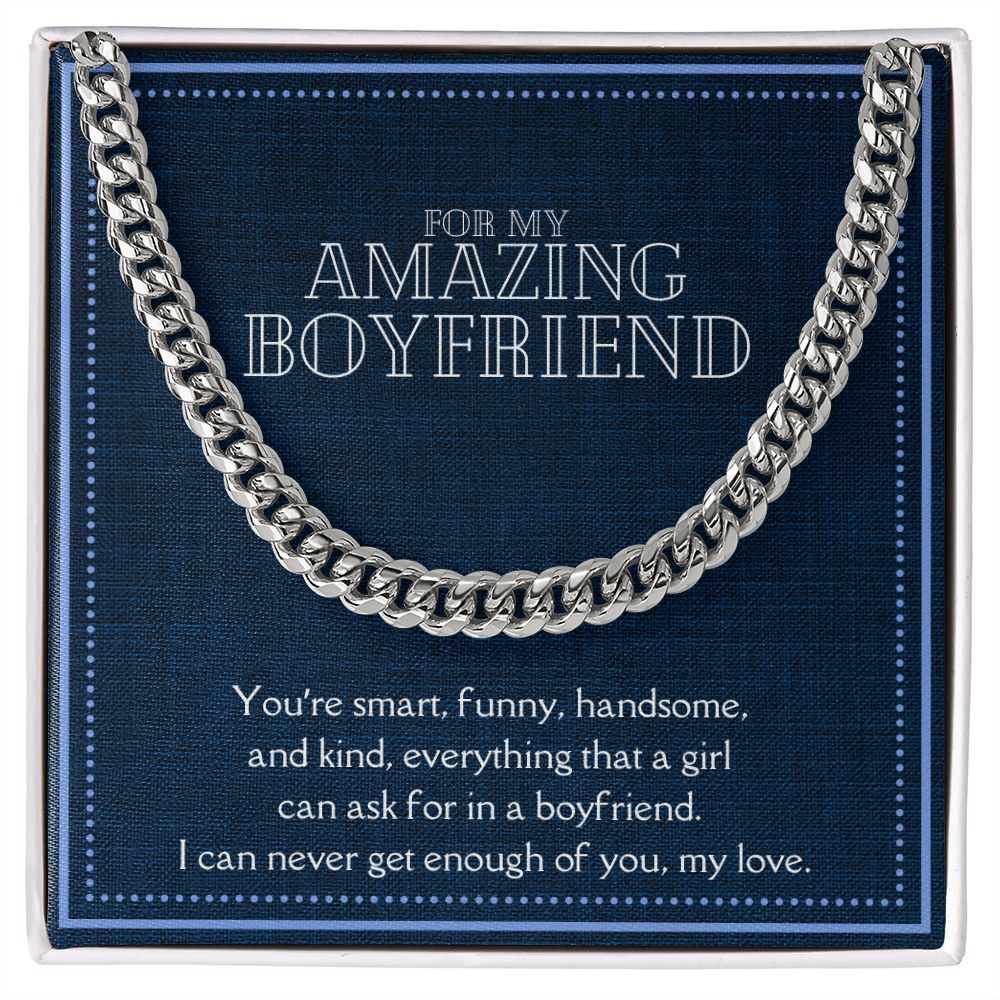 Amazing Boyfriend Link Chain Necklace Available in Stainless Steel or 14kYellow Gold Finish, denim card