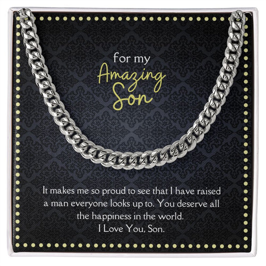 Amazing Son Men's Chain Link Necklace Available in Stainless Steel and 14k Yellow Gold Finish, black card