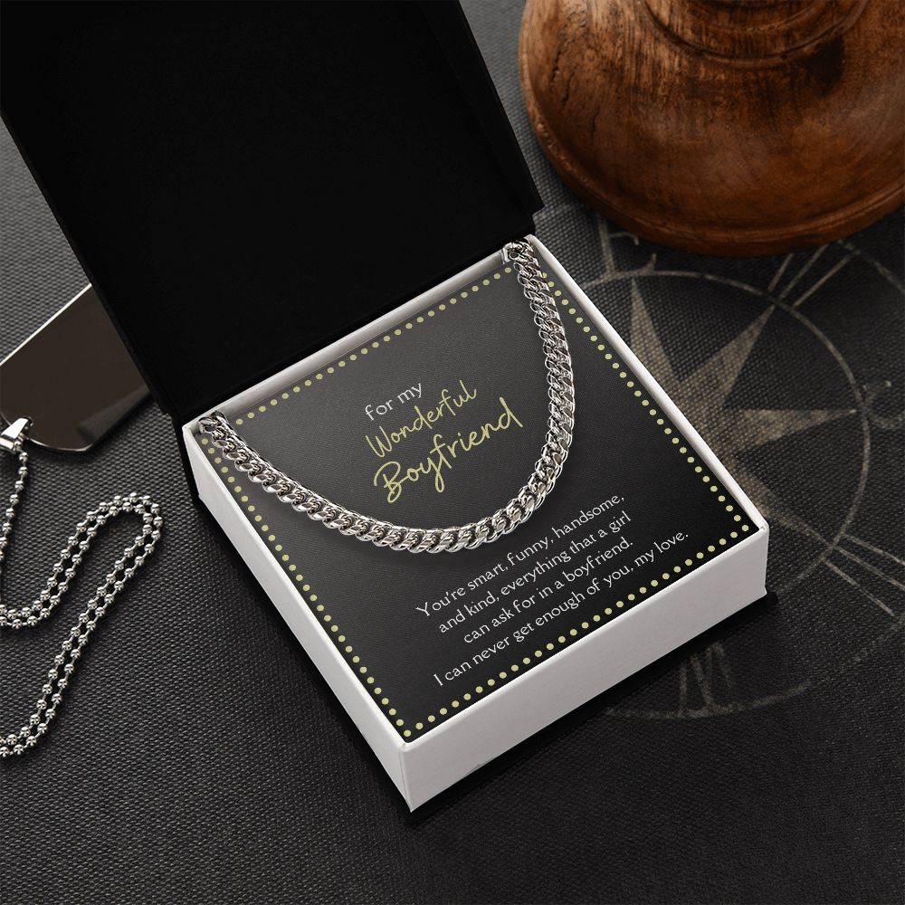Wonderful Boyfriend Men's Chain Link Necklace Available in Stainless Steel and 14k Yellow Gold Finish, grey card
