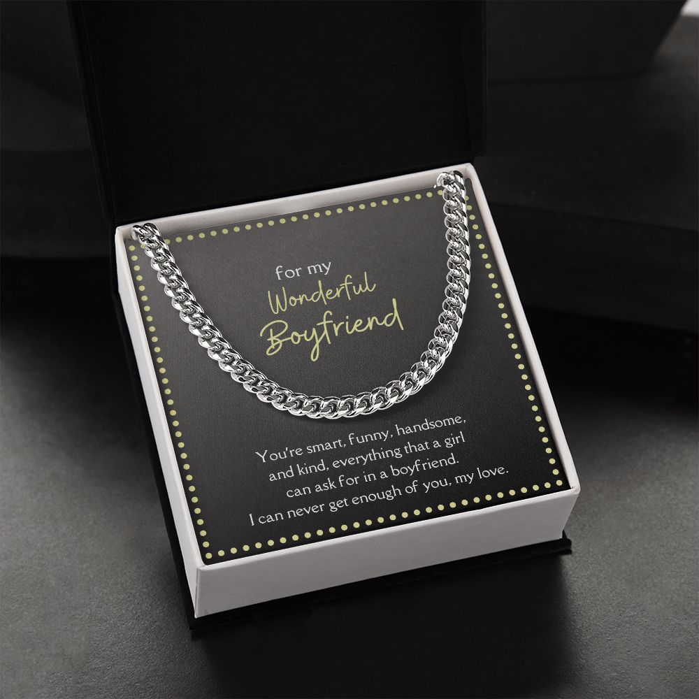 Wonderful Boyfriend Men's Chain Link Necklace Available in Stainless Steel and 14k Yellow Gold Finish, grey card