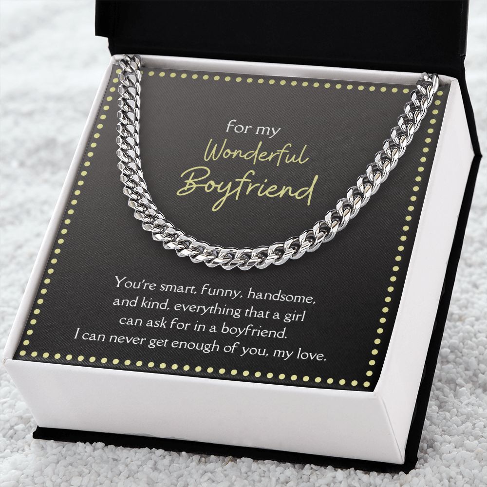 Wonderful Boyfriend Men's Chain Link Necklace Available in Stainless Steel and 14k Yellow Gold Finish, grey card