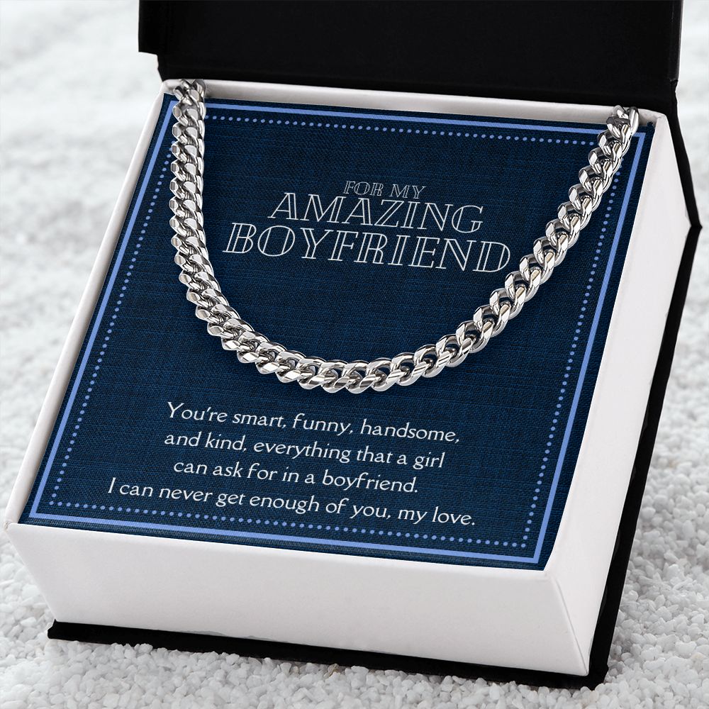 Amazing Boyfriend Link Chain Necklace Available in Stainless Steel or 14kYellow Gold Finish, denim card